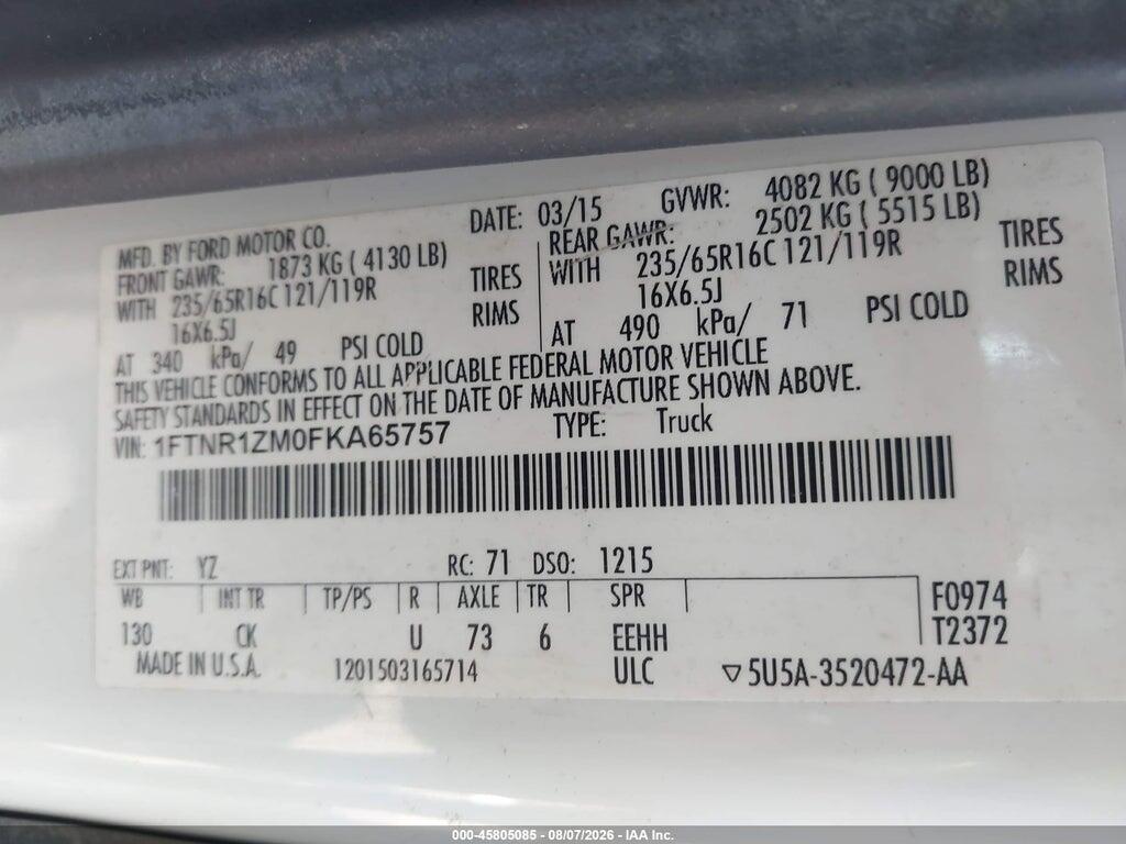 1FTNR1ZM0FKA65757 2015 FORD TRANSIT-250 photo no. 9