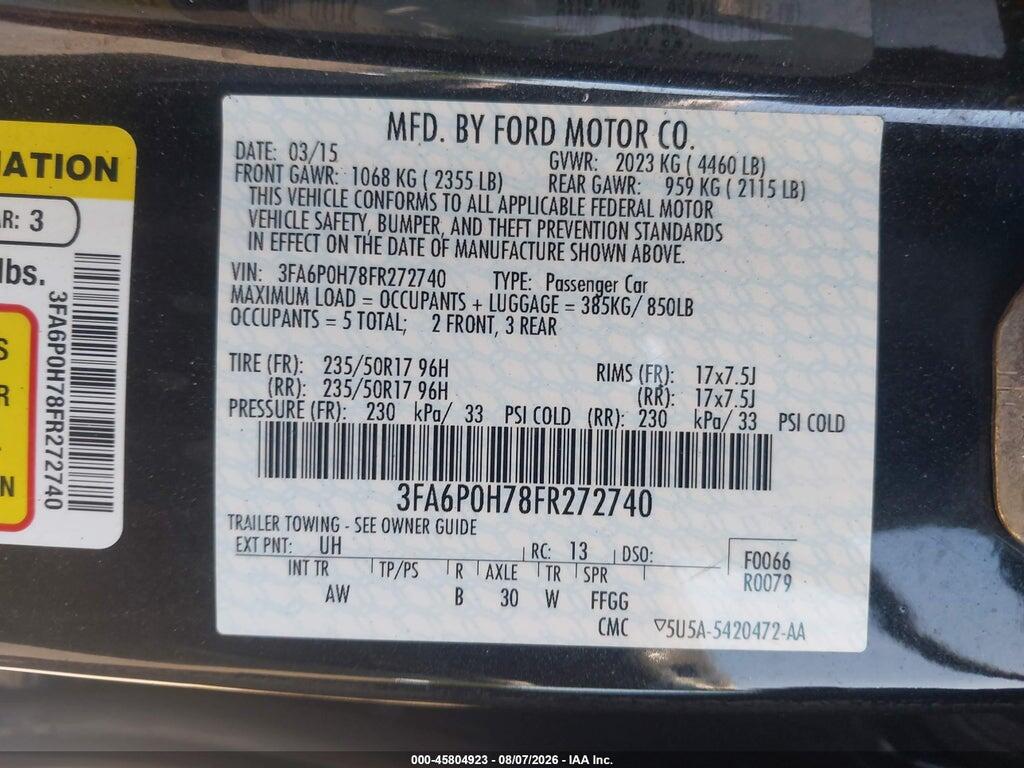 3FA6P0H78FR272740 2015 FORD FUSION photo no. 9