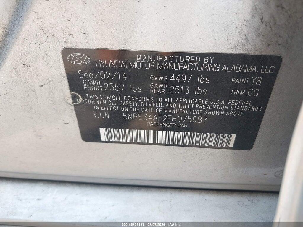 5NPE34AF2FH075687 2015 HYUNDAI SONATA photo no. 9