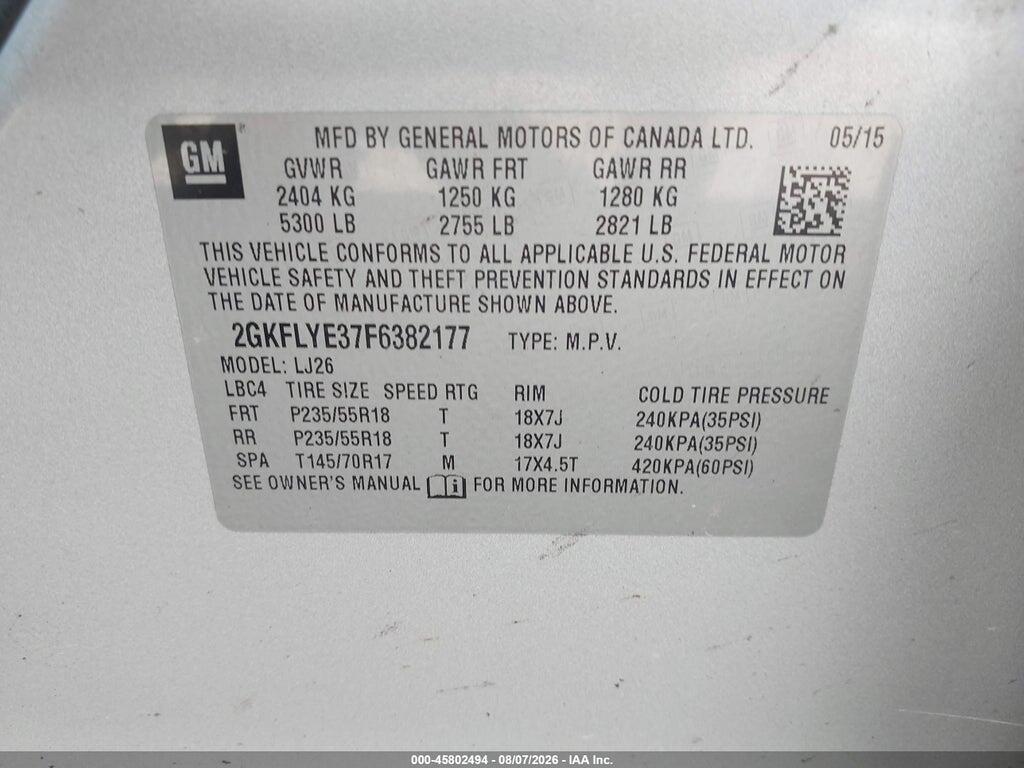 2GKFLYE37F6382177 2015 GMC TERRAIN photo no. 9