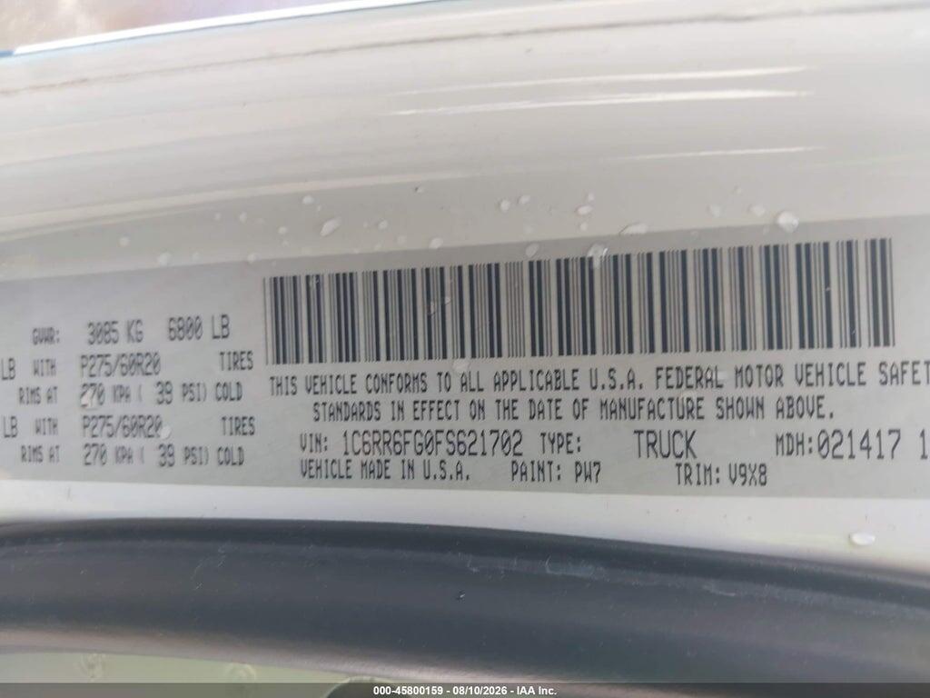 1C6RR6FG0FS621702 2015 RAM 1500 photo no. 9