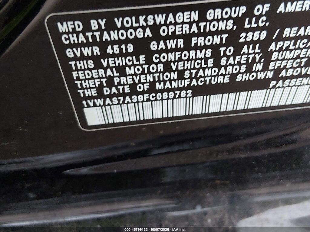 1VWAS7A39FC089782 2015 VOLKSWAGEN PASSAT photo no. 9