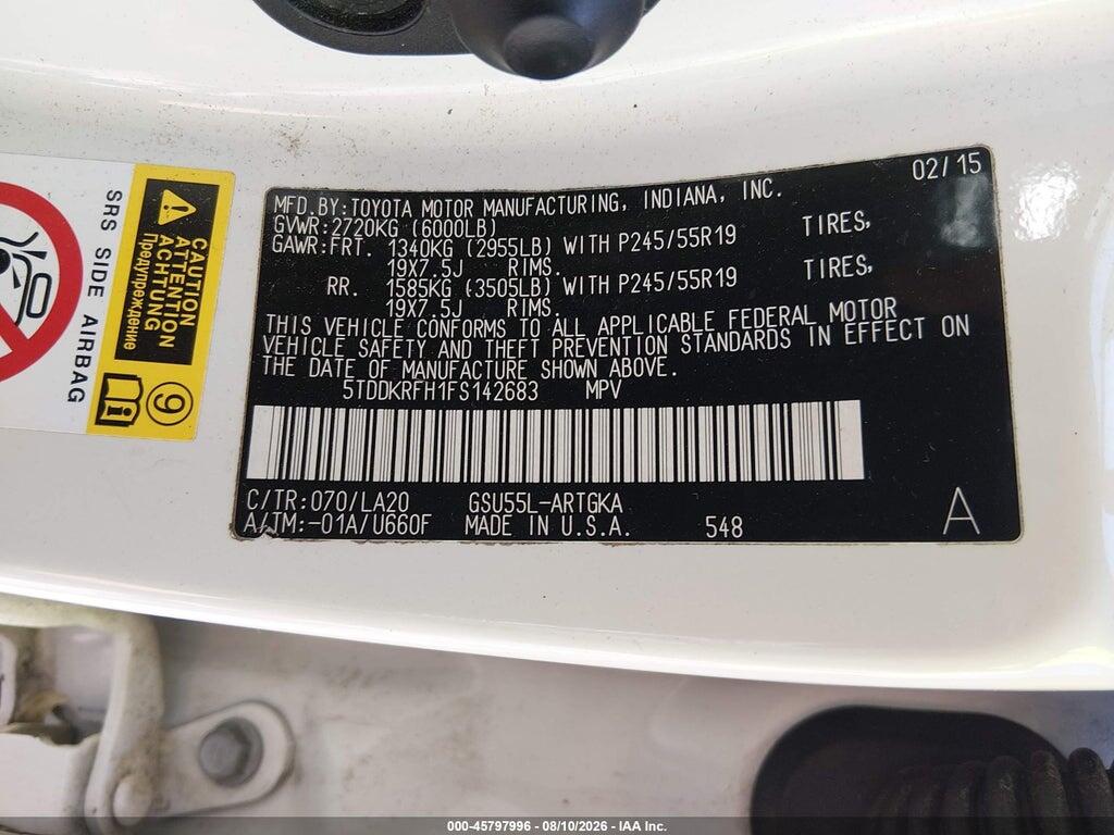 5TDDKRFH1FS142683 2015 TOYOTA HIGHLANDER photo no. 9