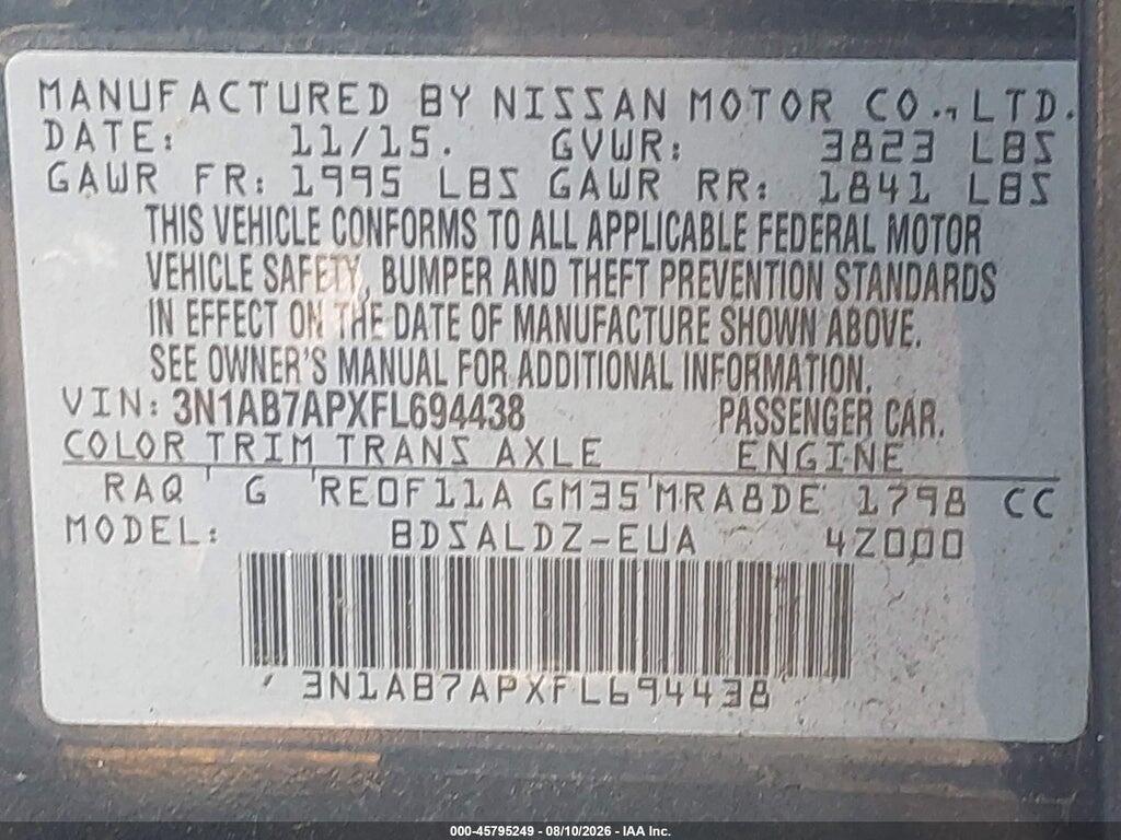 3N1AB7APXFL694438 2015 NISSAN SENTRA photo no. 9