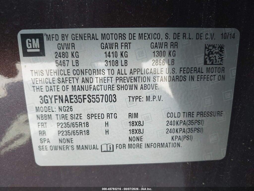 3GYFNAE35FS557003 2015 CADILLAC SRX photo no. 9