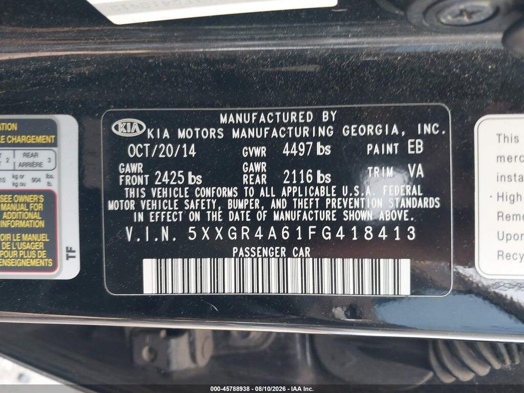 5XXGR4A61FG418413 2015 KIA OPTIMA photo no. 9