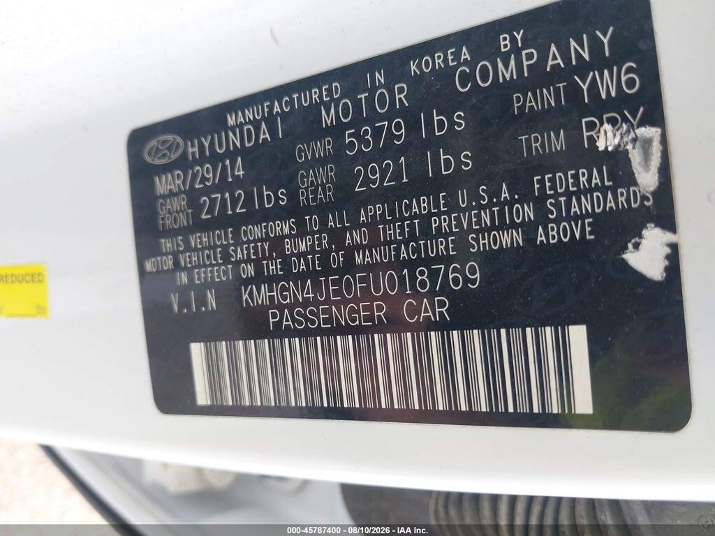 KMHGN4JE0FU018769 2015 HYUNDAI GENESIS photo no. 9