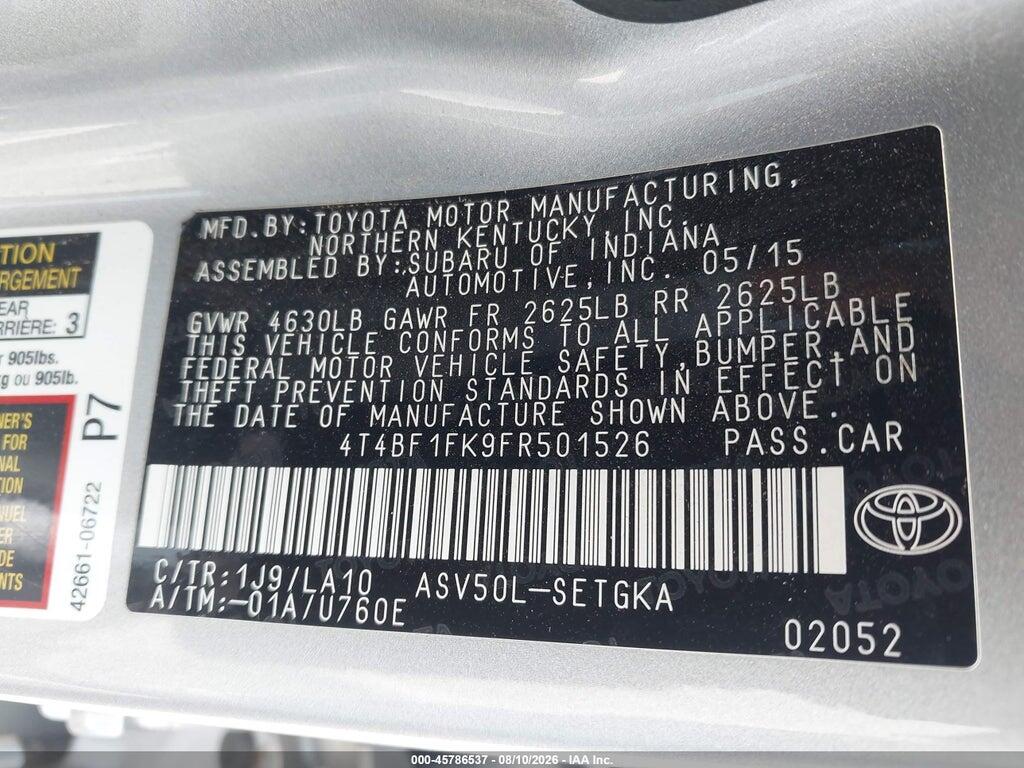 4T4BF1FK9FR501526 2015 TOYOTA CAMRY photo no. 9