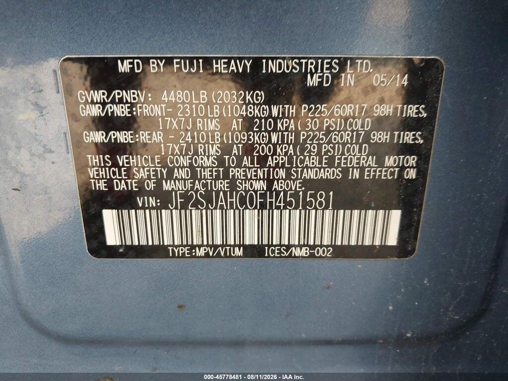 JF2SJAHC0FH451581 2015 SUBARU FORESTER photo no. 9