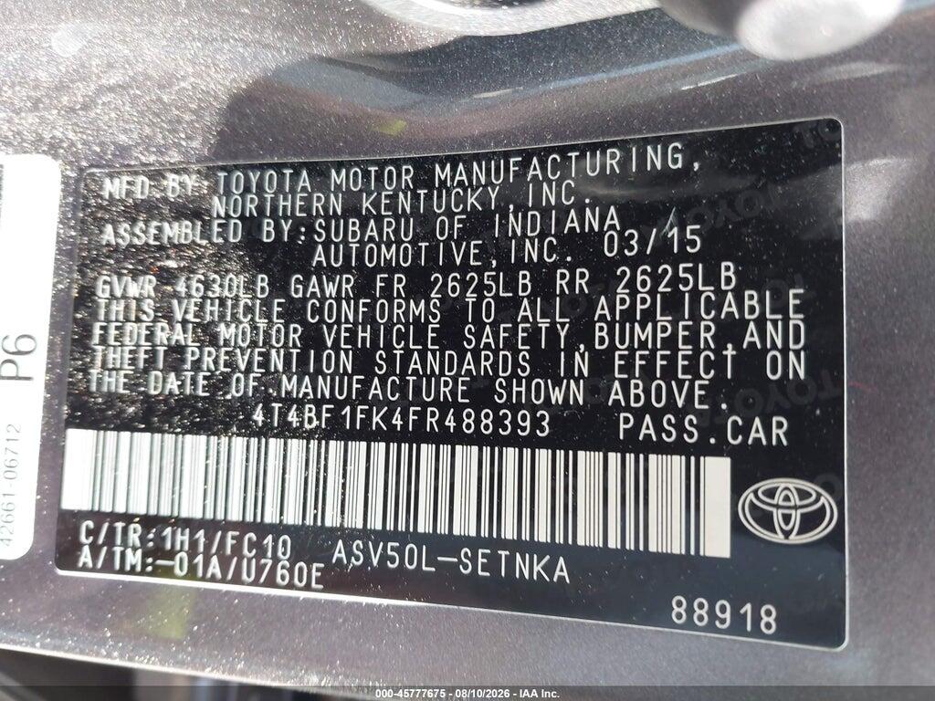 4T4BF1FK4FR488393 2015 TOYOTA CAMRY photo no. 9