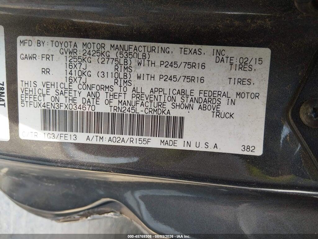 5TFUX4EN3FX034670 2015 TOYOTA TACOMA photo no. 9