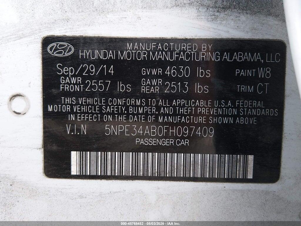 5NPE34AB0FH097409 2015 HYUNDAI SONATA photo no. 9