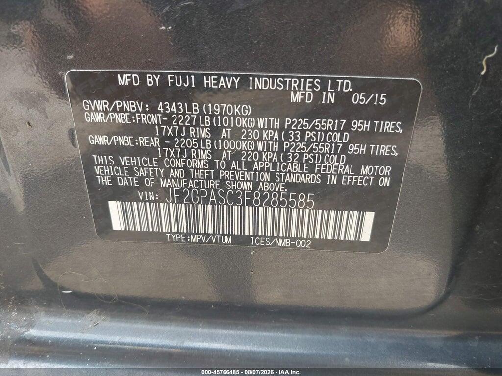 JF2GPASC3F8285585 2015 SUBARU XV CROSSTREK photo no. 9