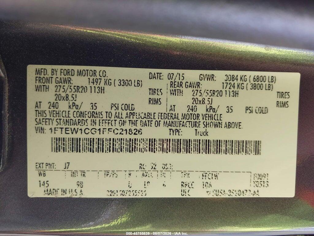1FTEW1CG1FFC21826 2015 FORD F-150 photo no. 9