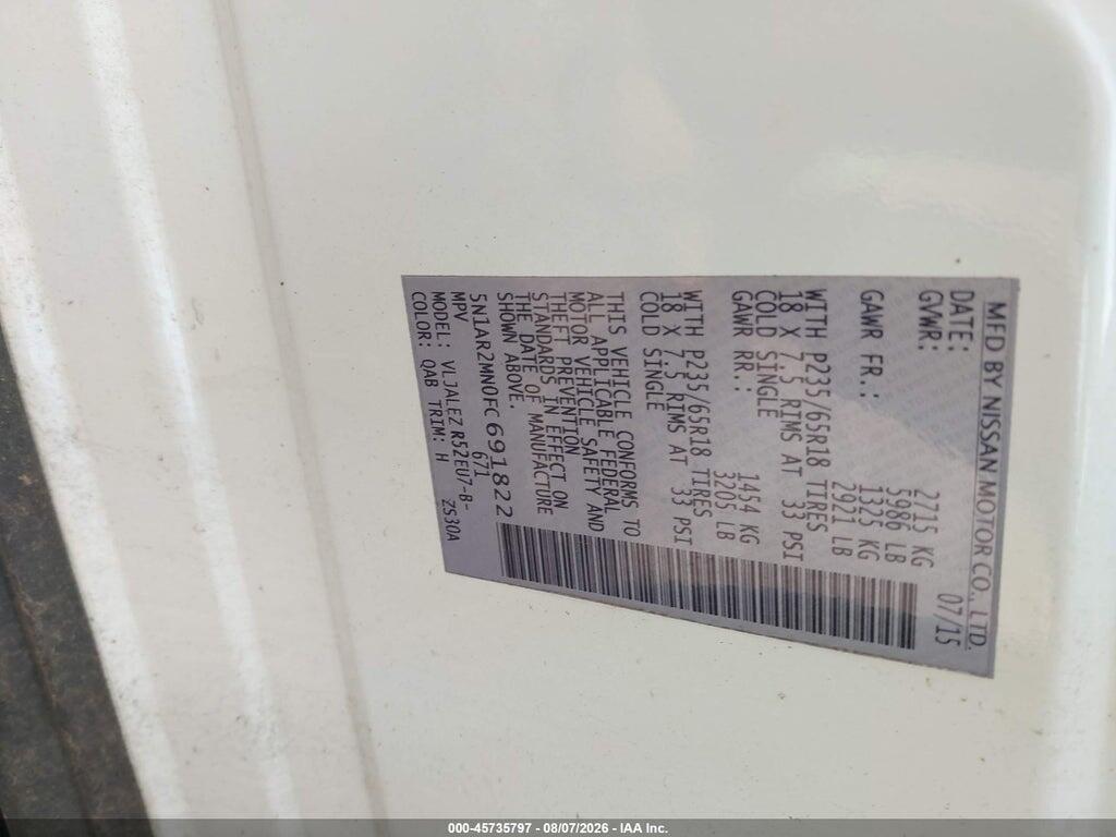 5N1AR2MN0FC691822 2015 NISSAN PATHFINDER photo no. 9