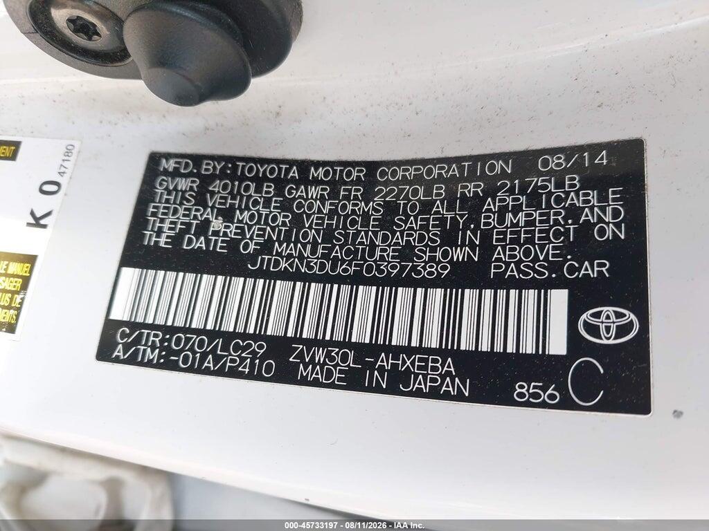 JTDKN3DU6F0397389 2015 TOYOTA PRIUS photo no. 9
