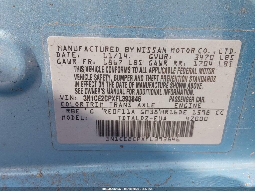 3N1CE2CPXFL393846 2015 NISSAN VERSA NOTE photo no. 9