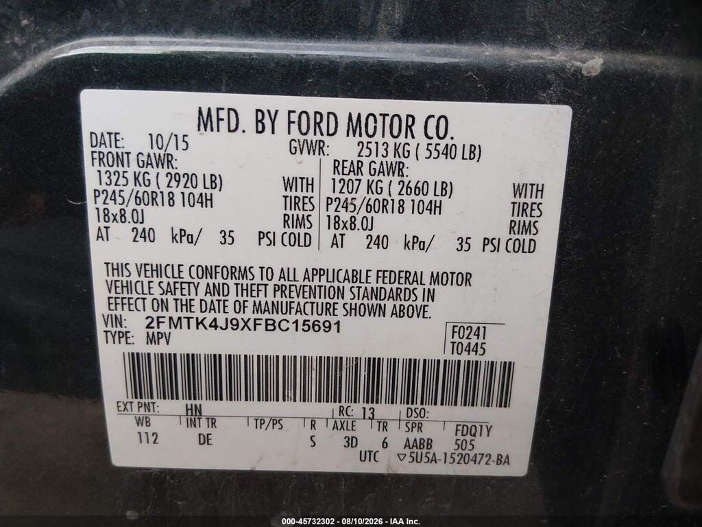 2FMTK4J9XFBC15691 2015 FORD EDGE photo no. 9