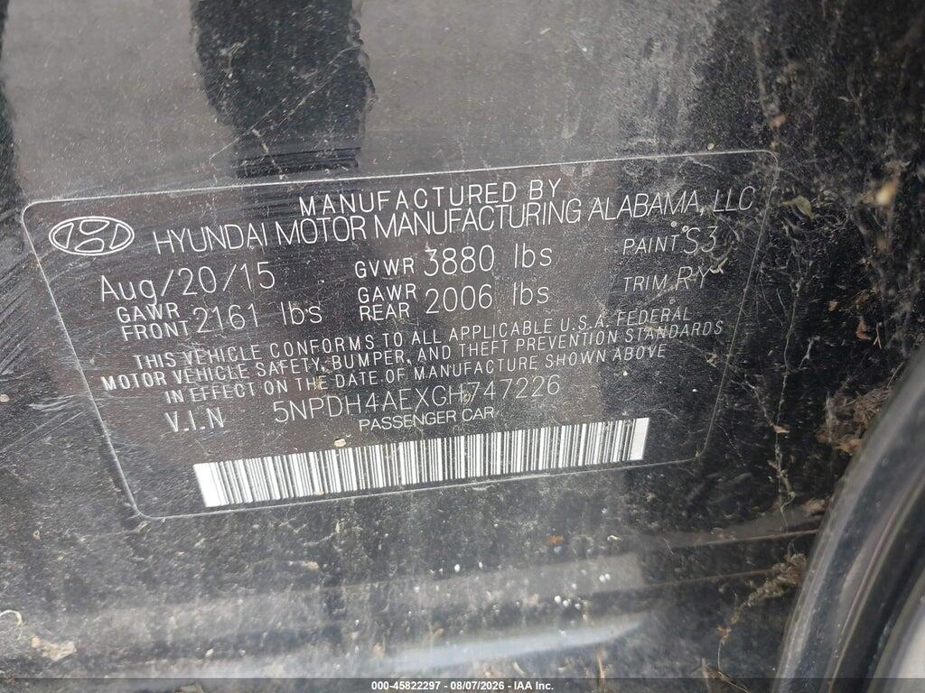 5NPDH4AEXGH747226 2016 HYUNDAI ELANTRA photo no. 9