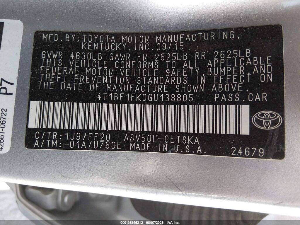 4T1BF1FK0GU138805 2016 TOYOTA CAMRY photo no. 9