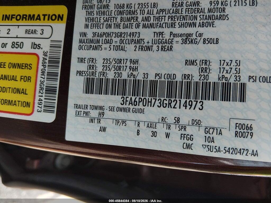 3FA6P0H73GR214973 2016 FORD FUSION photo no. 9