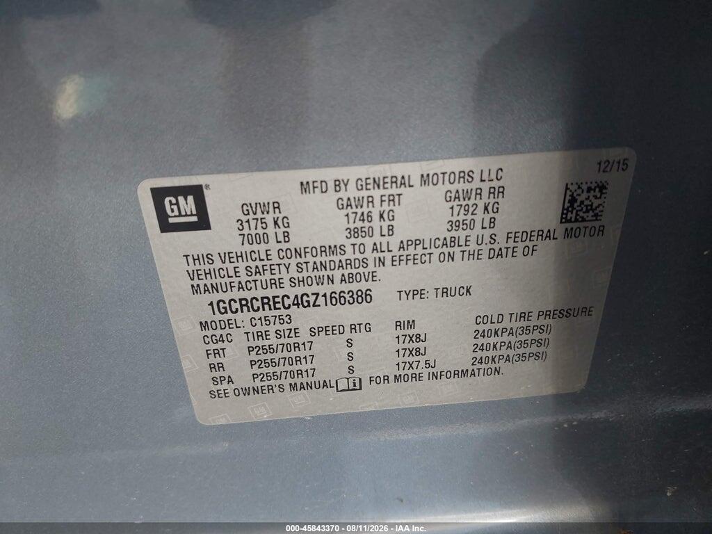 1GCRCREC4GZ166386 2016 CHEVROLET SILVERADO 1500 photo no. 9