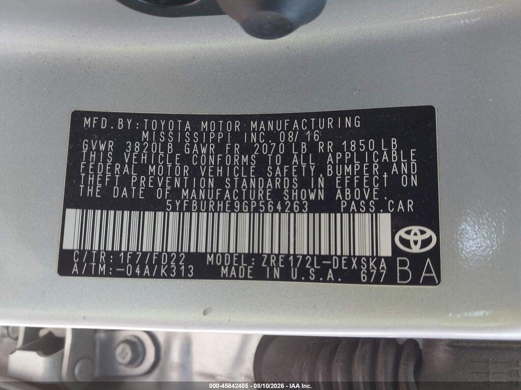 5YFBURHE9GP564263 2016 TOYOTA COROLLA photo no. 9