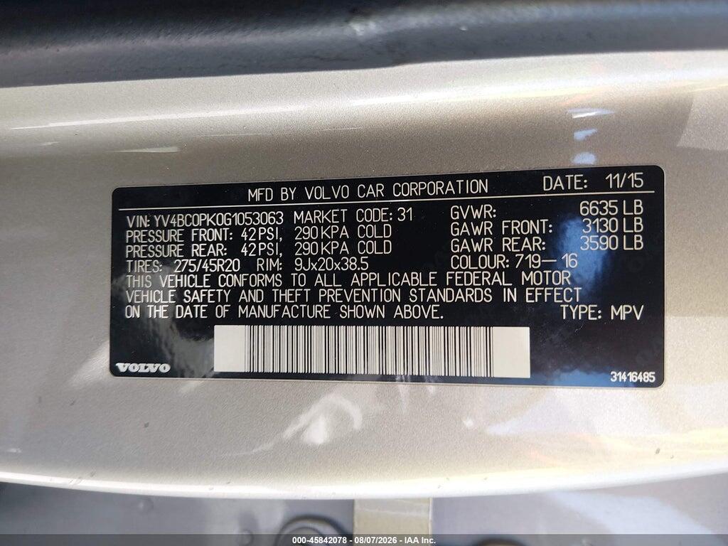 YV4BC0PK0G1053063 2016 VOLVO XC90 HYBRID photo no. 9