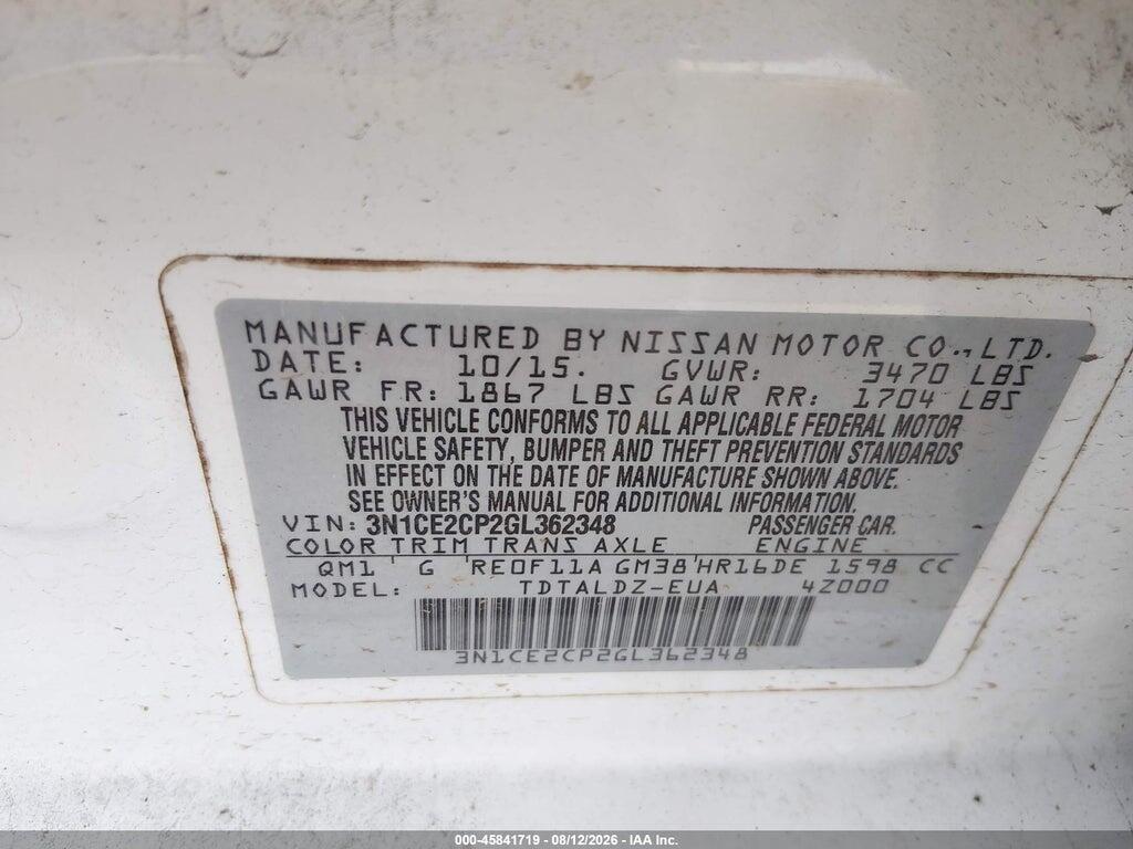 3N1CE2CP2GL362348 2016 NISSAN VERSA NOTE photo no. 9