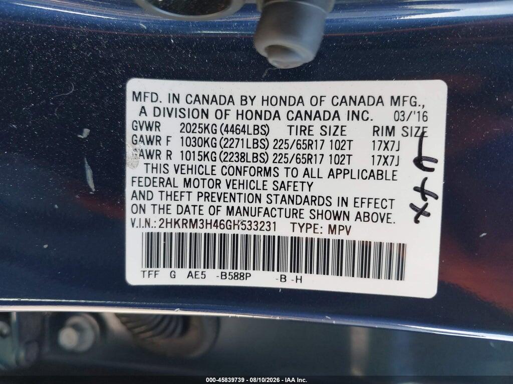 2HKRM3H46GH533231 2016 HONDA CR-V photo no. 9