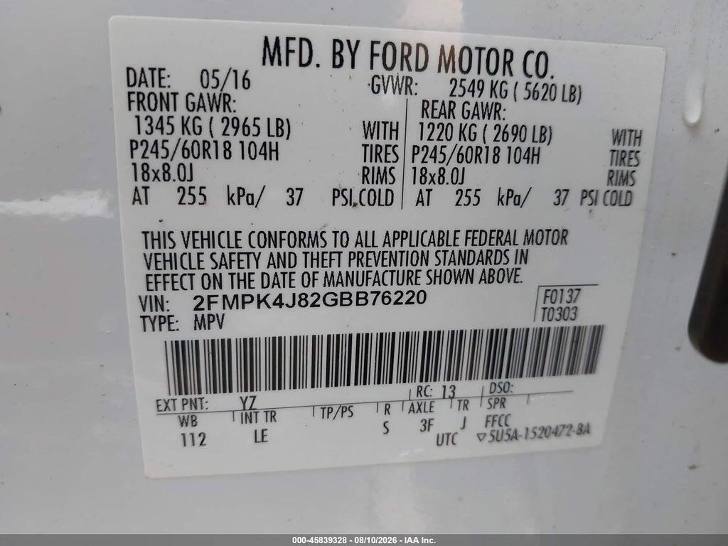 2FMPK4J82GBB76220 2016 FORD EDGE photo no. 9
