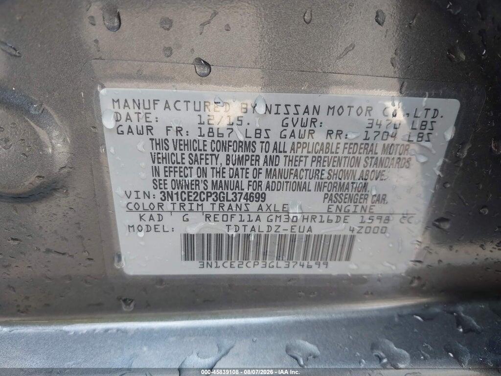 3N1CE2CP3GL374699 2016 NISSAN VERSA NOTE photo no. 9