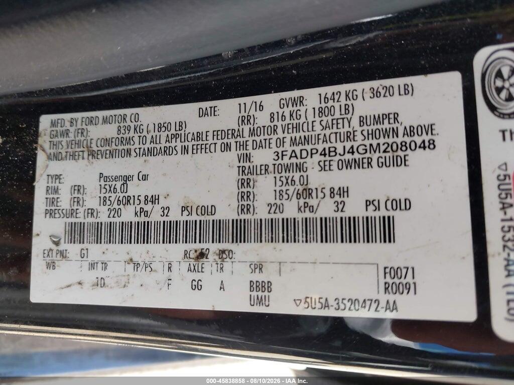 3FADP4BJ4GM208048 2016 FORD FIESTA photo no. 9