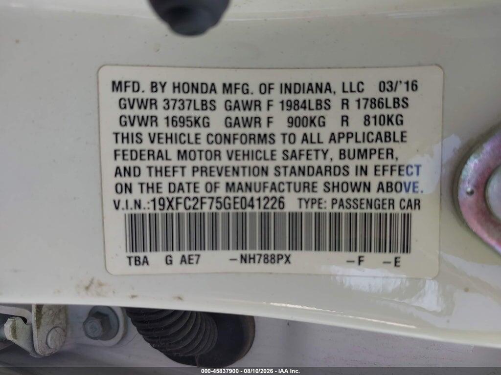 19XFC2F75GE041226 2016 HONDA CIVIC photo no. 9