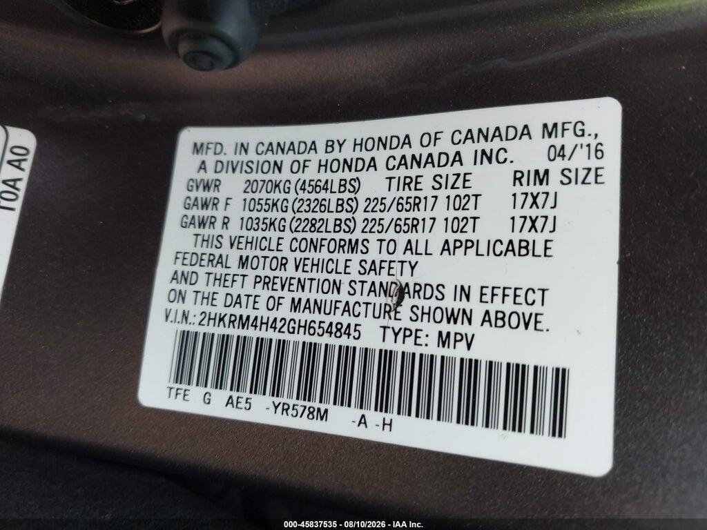 2HKRM4H42GH654845 2016 HONDA CR-V photo no. 9