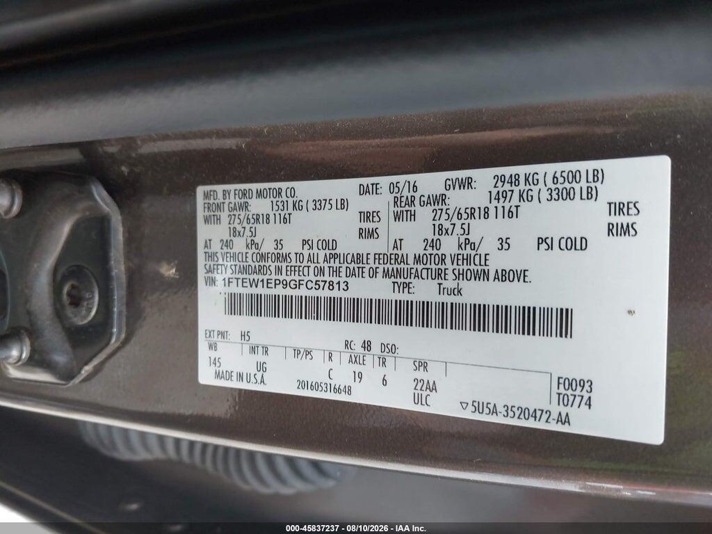 1FTEW1EP9GFC57813 2016 FORD F-150 photo no. 9