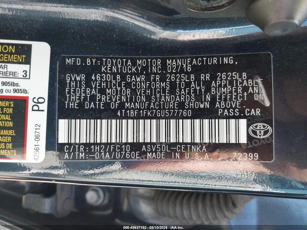 4T1BF1FK7GU577760 2016 TOYOTA CAMRY photo no. 9