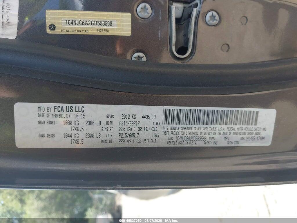 1C4NJCBA2GD553598 2016 JEEP COMPASS photo no. 9