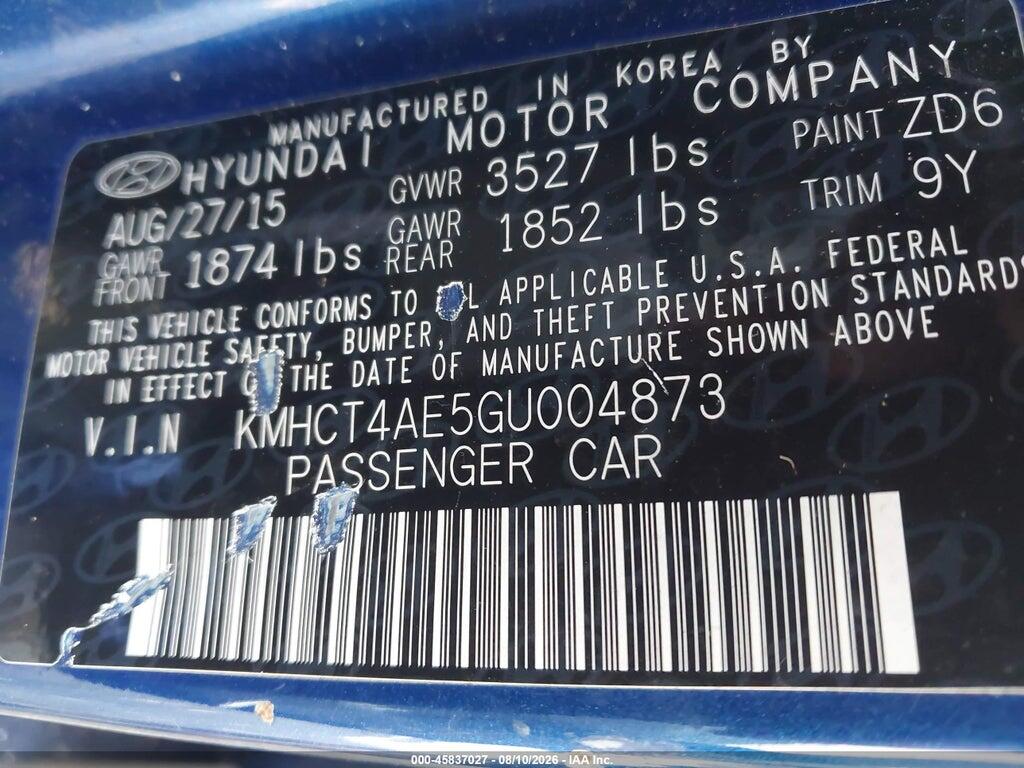 KMHCT4AE5GU004873 2016 HYUNDAI ACCENT photo no. 9