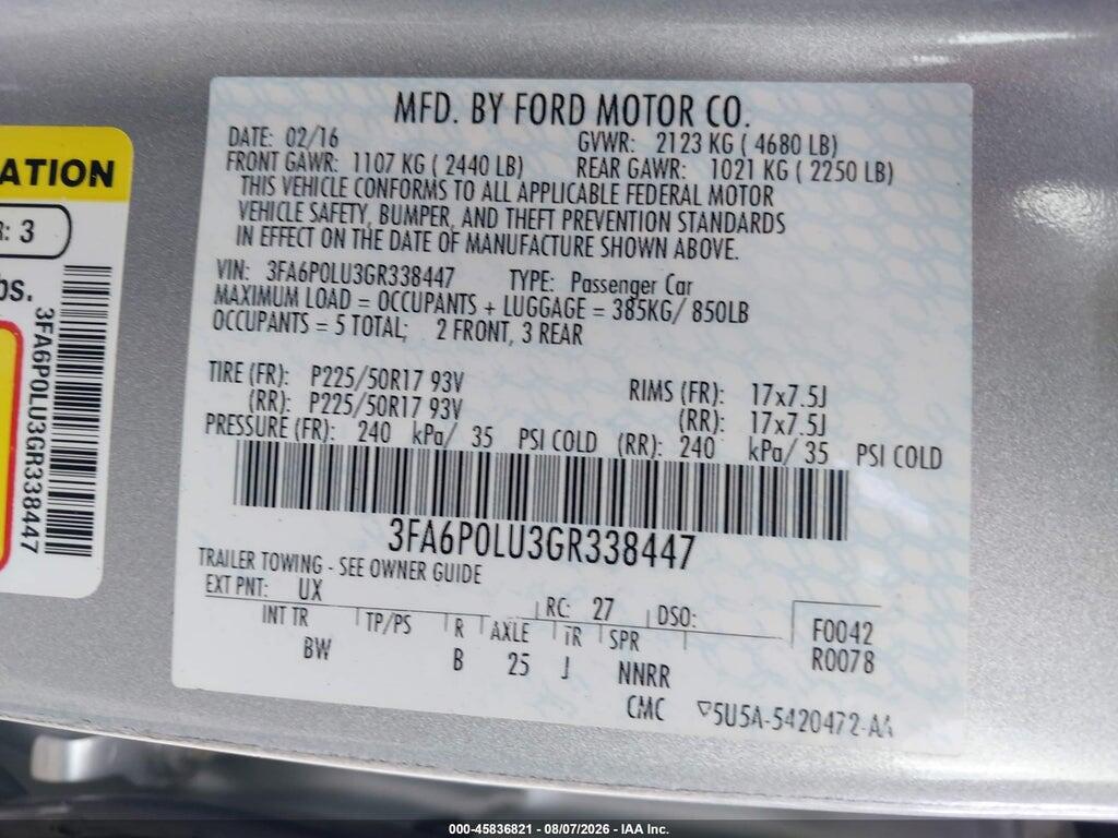3FA6P0LU3GR338447 2016 FORD FUSION HYBRID photo no. 9