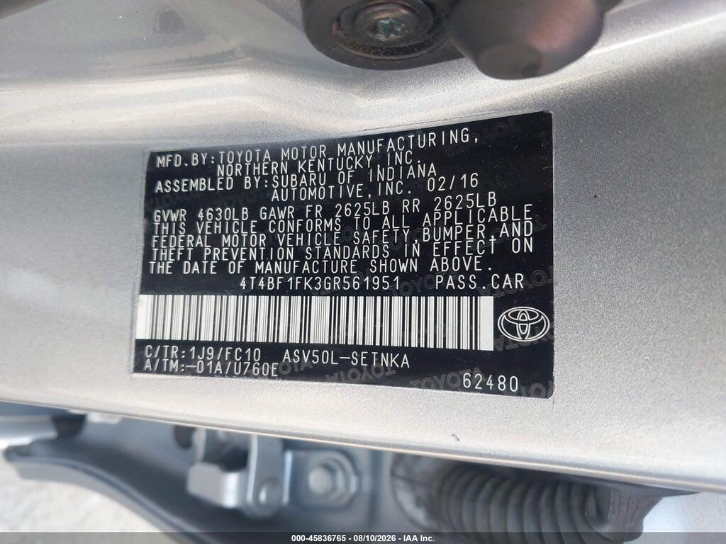 4T4BF1FK3GR561951 2016 TOYOTA CAMRY photo no. 9