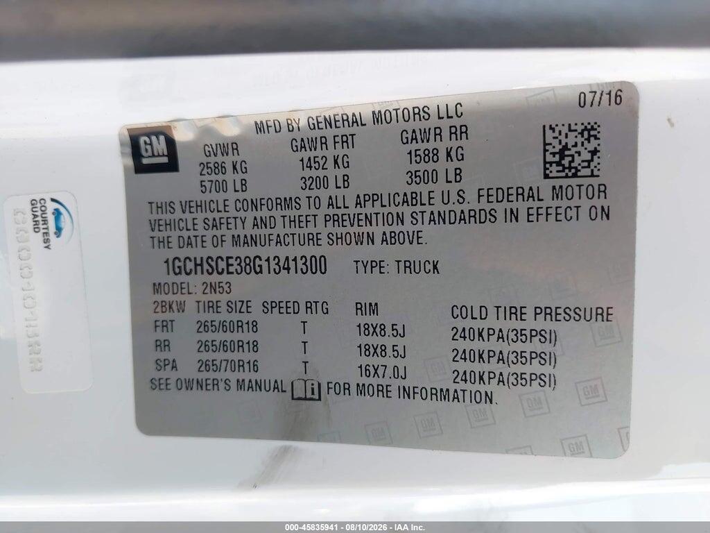 1GCHSCE38G1341300 2016 CHEVROLET COLORADO photo no. 9