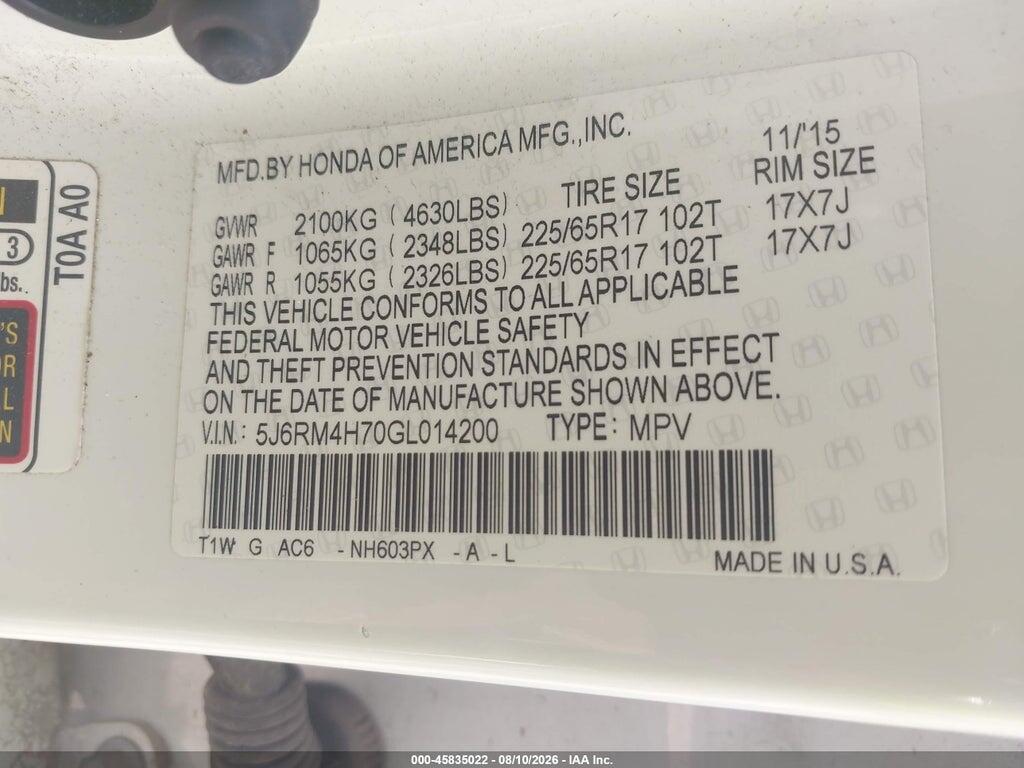 5J6RM4H70GL014200 2016 HONDA CR-V photo no. 9
