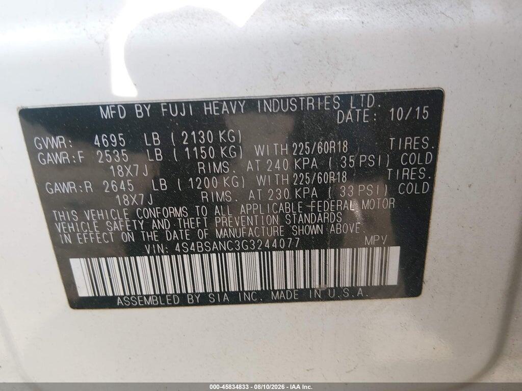 4S4BSANC3G3244077 2016 SUBARU OUTBACK photo no. 9