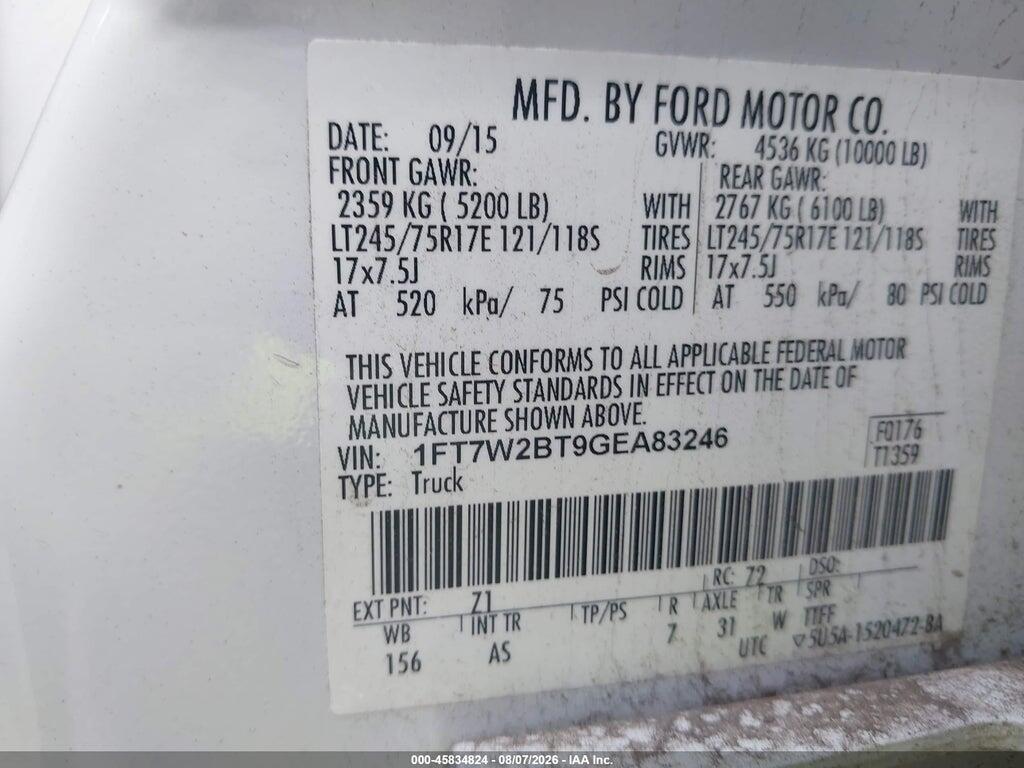 1FT7W2BT9GEA83246 2016 FORD F-250 photo no. 9