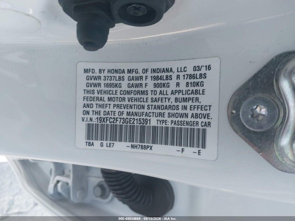 19XFC2F73GE215391 2016 HONDA CIVIC photo no. 9