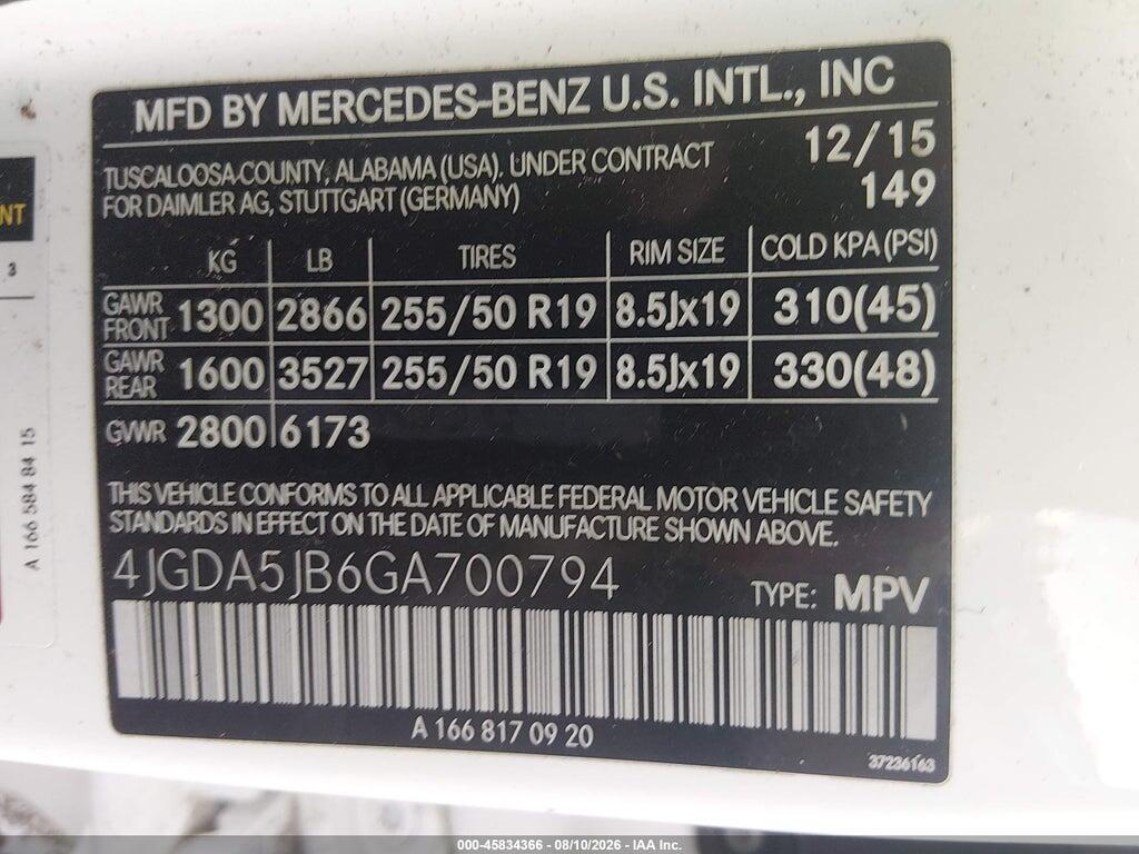 4JGDA5JB6GA700794 2016 MERCEDES-BENZ GLE 350 photo no. 9