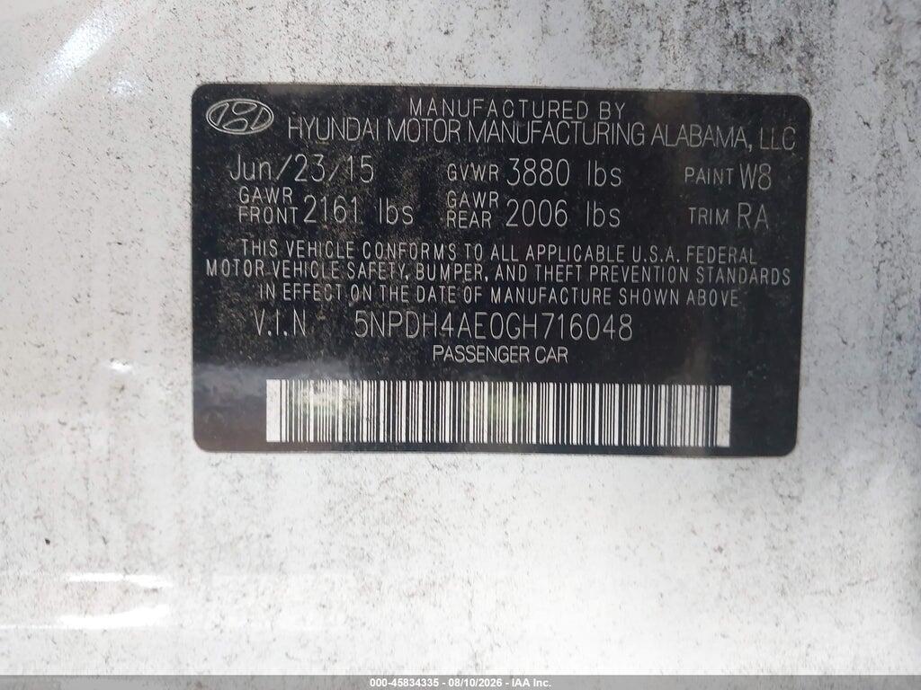 5NPDH4AE0GH716048 2016 HYUNDAI ELANTRA photo no. 9