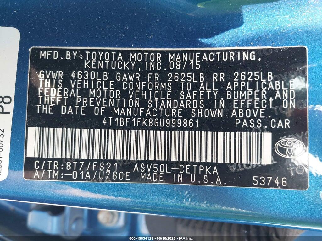 4T1BF1FK8GU999861 2016 TOYOTA CAMRY photo no. 9