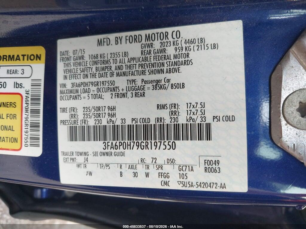 3FA6P0H79GR197550 2016 FORD FUSION photo no. 9